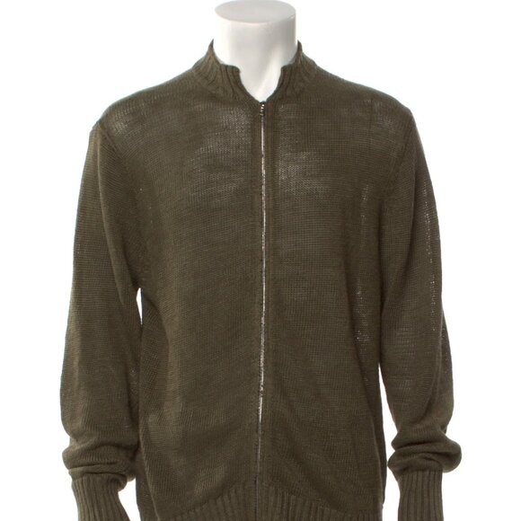 Inis Meain Meáin Linen Mock Neck Zip Up Cardigan Green Long Sleeve Size Large L - Picture 4 of 6